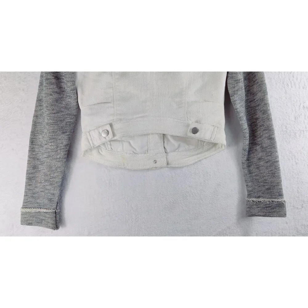 Jean Jacket by Tinseltown Denim Couture White Gray Sleeves Distressed High-Low S